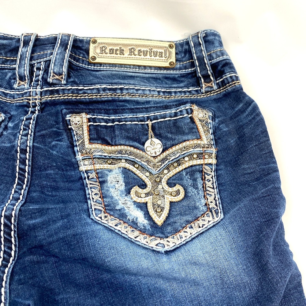 Rock Revival Jeans Womens Size 30 Meri Easy Boot Bootcut 31.5 Inseam Rhinestone
